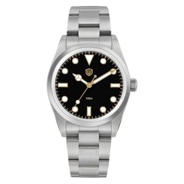 Imagem de Watchdives WD1016 VH31 Relógio de quartzo Sweep – Relógio masculino com mostrador de 37 mm, aço inoxidável, luminoso, à prova d'água, 100 m, V3, ouro preto, K1