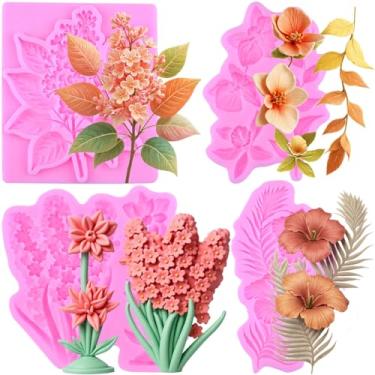 Imagem de MIYAHOUSE Folhas de flor fondant moldes de silicone para decoração de bolos, topo de cupcake, pasta de goma de chocolate, argila de polímero, conjunto de 4