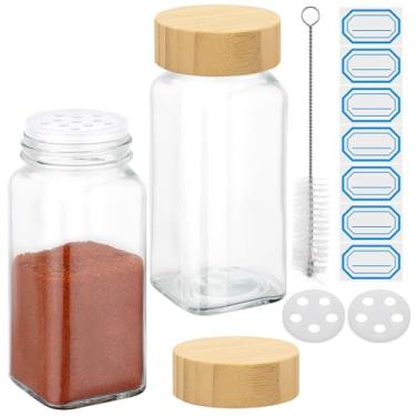 Imagem de Segarty Pote de especiarias de 118 ml com tampas de coqueteleira de bambu, 2 potes quadrados de especiarias de 120 ml para armazenamento de ervas e grãos, conjunto de recipientes pequenos de vidro