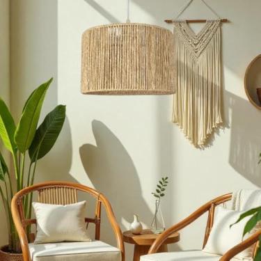 Imagem de Luminaria Pendente de Teto Lustre em Fibra Natural de Sisal Natural 30x18 - Luminárias Rústicas para Sala e Cozinha