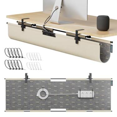 Imagem de Bandeja de gerenciamento de cabos sob a mesa 2 em 1 e painel de privacidade, organizador de cabos de feltro de dupla face para esconder fios e bagunça, suporte de cabo de mesa para escritório e casa