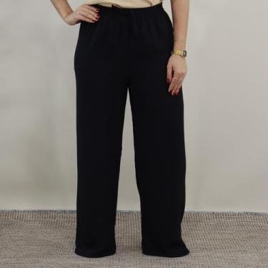 Imagem de Calça Pantalona Duna Feminina Cintura Alta Elástico Folgadinha Lisa Co