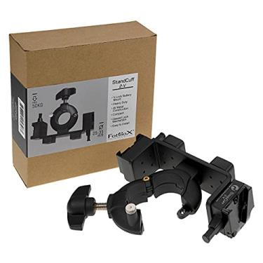 Imagem de StandCuff 2-V - Suporte de bateria compacto 2X 3/8", 1/4"-20 e V-Lock para seção de poste de 20-35mm de diâmetro, construção toda em metal com mecanismo de travamento com engrenagem