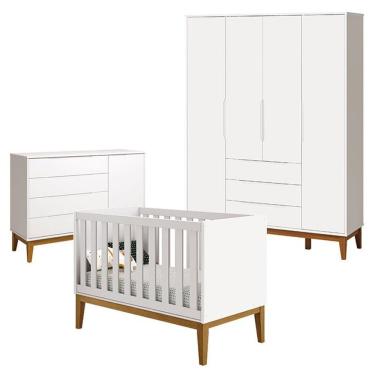 Imagem de Quarto De Bebê Classic Elfe Branco Acetinado Amadeirado - Reller