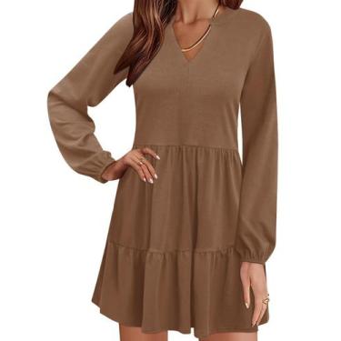 Imagem de Vestido túnica QACOHU 2024 com decote em V e manga comprida com bolsos