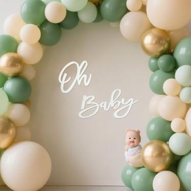 Imagem de Placa Oh Baby para pano de fundo – Letreiro de feltro branco reutilizável para chá de bebê, menino, menina, bandeira de festa, balão e arco, decoração fotográfica (feltro branco)