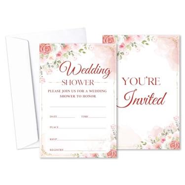 Imagem de Bgohrd Convites de chá de panela floral rosa blush com envelopes, convites de casamento de flores em aquarela, convite de chá de panela para festa de noivado e despedida de solteira, conjunto de 25