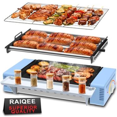 Imagem de RAIQEE Máquina elétrica de rolo de cachorro-quente para casa, churrasqueira interna 3 em 1 com grade de rolo removível de 6 cachorros-quentes, grelha e frigideira antiaderentes, serve para 9 salsichas