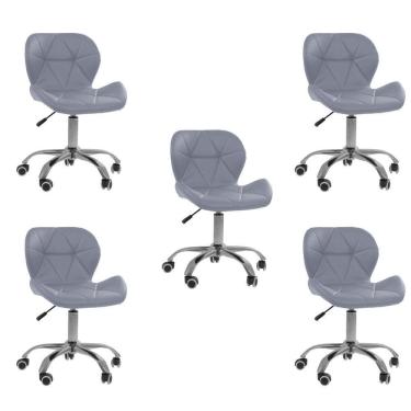 Imagem de Kit 5 Cadeiras Office Eiffel Slim Com Base Giratória E Ajustável Cinza