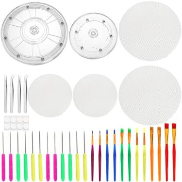 Imagem de Hacaroa Pacote com 2 kits de decoração de biscoitos, bandeja giratória de acrílico de 15 cm com 12 agulhas de escriba de biscoitos, 12 pincéis para decoração de biscoitos, 4 pinças para biscoitos, decoração de bolo