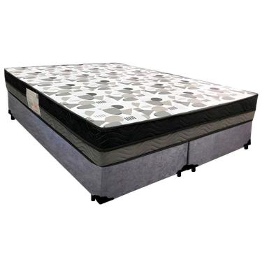 Imagem de Cama Box Casal Suede Bipartido + Colchão Ortobom Iso Dupla Face 60x138x188 Cor:cinza