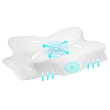 Imagem de Travesseiro de pescoço cervical para alívio da dor, travesseiros de suporte de pescoço para dormir com fronha refrescante, travesseiros de espuma viscoelástica de contorno, travesseiro ortopédico