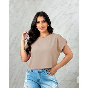 Imagem de Blusa Curta Social Cropped Básico Elegante Manga Japonesa em Viscose T
