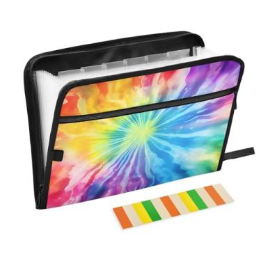 Imagem de CEBUGI Pasta expansível de 13 bolsos, impermeável, sanfonada, organizador de arquivos com etiquetas tamanho A4, organizador de documentos de papel para escola, escritório, colorido, tie-dye