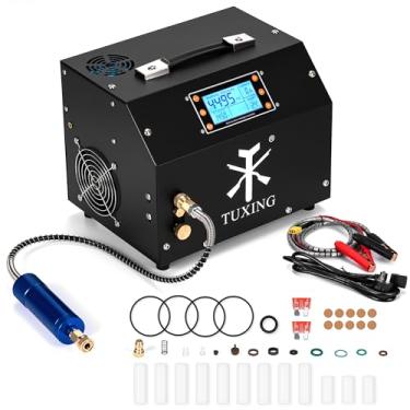Imagem de TUXING Protable 4500Psi Compressor de Ar,Display LCD atualizado livre de óleo/água,adaptador de alimentação embutido (220V ou 12V bateria de carro),bomba para PCP Aifles Airguns e tanque de paintball