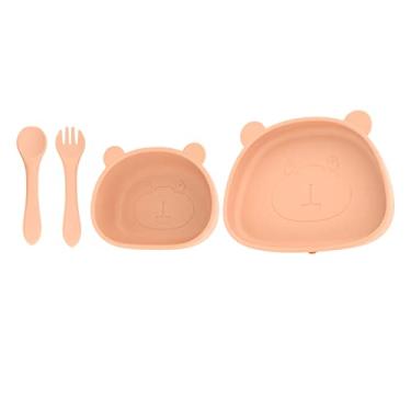 Imagem de CUOFYUNL Conjunto de 4 peças de utensílios de prato para crianças Conjunto de tigelas de sucção de silicone Placa em formato de panda para crianças (Colher de garfo de silicone para prato de tigela)