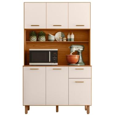Imagem de Kit Armário Cozinha New Livia 6 Portas Freijó Off White Poliman