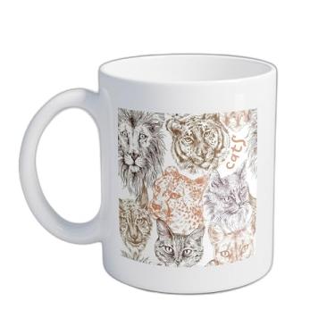 Imagem de Caneca Xícara de Café Porcelana 300ml Com Desenho de Gatos Diferentes