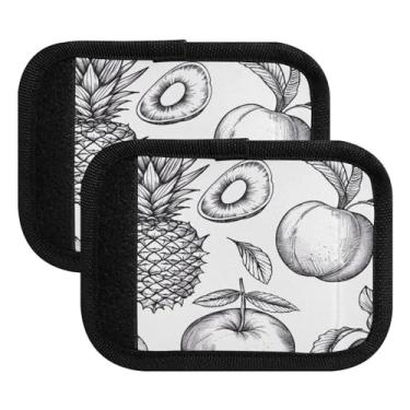 Imagem de Qilmy Pintura de frutas preto e branco, embalagem com 2 identificadores de bagagem, identificadores de bagagem, capa de pega confortável para carrinho de bebê, mala de viagem, acessórios de viagem de