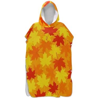 Imagem de Joisal Poncho de surfe para trocador de roupas de banho de praia com capuz absorventes ponchos de praia para homens folhas de outono laranja