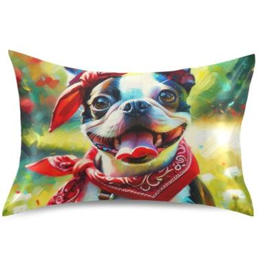 Imagem de Capa de travesseiro brilhante de cetim fofo buldogue refrescante padrão padrão Queen King fronha de cama, tamanho Queen, 76 cm x 50 cm