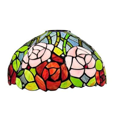 Imagem de Cúpula de abajur de vitral de 12x7 polegadas, estilo Tiffany, para substituição. Ideal para luminárias de chão arqueadas, luminárias de pé, luminárias de mesa e pendentes. Cor: Rosa.