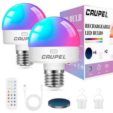 Imagem de Lâmpada LED recarregável Caupel RGBCW 60W E26 500lm, pacote com 2