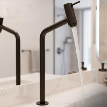 Imagem de Torneira Banheiro Lavabo Bica Alta Bancada Inox Link 45°(Preto Fosco)