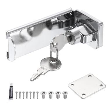 Imagem de PATIKIL Trava de ferrolho com chave, botão de torção, trava de segurança com chave para armário de jardim e galpão, tom prateado