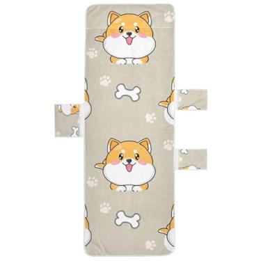 Imagem de Lindas capas de cadeira de espreguiçadeira Shiba Inu para cães para animais de estimação toalhas de praia de piscina com bolsos espreguiçadeira de praia costeira 203 x 76 cm