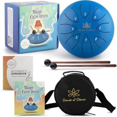 Imagem de Tambor de língua de aço para crianças, Magic Calm Drum de 15,8 cm, 8 notas com livro de histórias e livro de canções, bateria, brinquedos musicais, instrumentos musicais para crianças de 5 a 9 anos