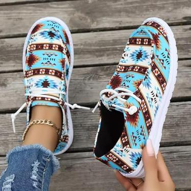 Imagem de Tênis feminino com plataforma de malha plus size – Meias antiderrapantes de malha respirável para caminhadas casuais, calçados esportivos leves e confortáveis, Azul, 40