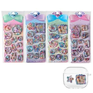 Imagem de Autocolantes de Cartoon - 4 Folhas de Etiquetas para Scrapbook Preenchidas com Líquido e Brilhantes,Adesivo Estético 3D com Lantejoulas | para Decoração de Smartphone Sala de Aula Negócios Professor R
