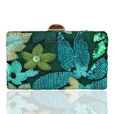 Imagem de YAPAIOU Bolsa feminina com contas para noite formal clutch para festas de casamento e coquetéis, Verde