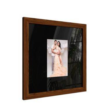 Imagem de kit 3 quadros decorativos moldura fotográfica 23x23cm moldura com paspatur foto 10x15(moldura jatobá paspatur branco)