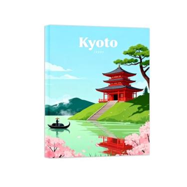 Imagem de Pôster paisagem - Lago Flores Cerejeira Kyoto - Impressões em Tela - Imagem Natureza Moderna para Sala de Estar Decoração 40x50cm Tela Embrulhada