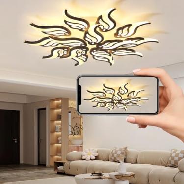 Imagem de Luminária de teto LED com design criativo de flor, dimerizável com controle remoto, moderna para sala de estar, quarto, sala de jantar e escritório (preta, 15 lâmpadas).