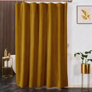 Imagem de HYAWGE Cortina de chuveiro de veludo dourado para banheiro, tecido resistente de luxo 260 GSM, cortina de chuveiro moderna e elegante à prova d'água com ganchos, 182 x 182 cm para hotéis e casa