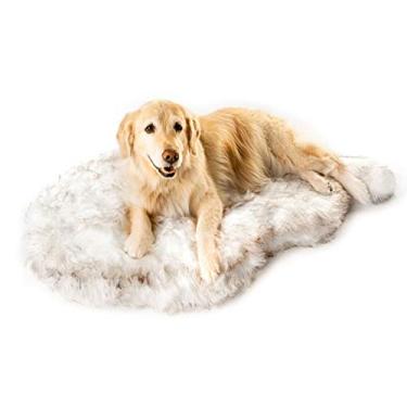 Imagem de Tapete de cama para cães de luxo, ultra pelúcia e confortável, almofada removível e lavável, com fundo antiderrapante para cães e gatos grandes, médios e pequenos, cinza GG 12372 cm (branco G 108 x 63
