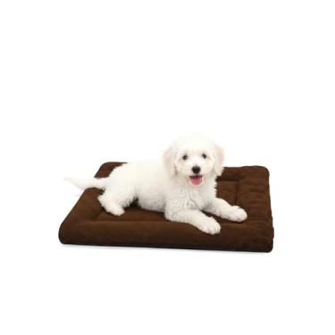 Imagem de ZENGAOOU Almofada de gaiola lavável, tapete antiderrapante de pelúcia para cães médios, almofada acolchoada para canis de metal, 76 x 50 cm, marrom