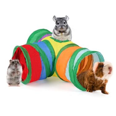 Imagem de HIIMALEX Tubo dobrável de 3 vias para porquinhos-da-índia, furões, ouriços, chinchilas, hamsters, com brinquedo interativo para brincar e descansar