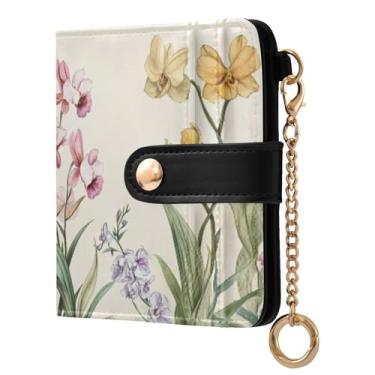 Imagem de STAYTOP Carteira feminina vintage e bonita de flores silvestres com bloqueio de RFID, de couro macio, dobrável e compacta, porta-cartões para mulheres, com zíper, bolso para moedas, janela para