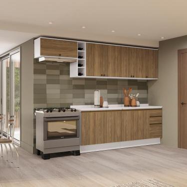 Imagem de Armário de Cozinha Completa 100% MDF 300cm Branco/Nogueira Celeste Kappesberg