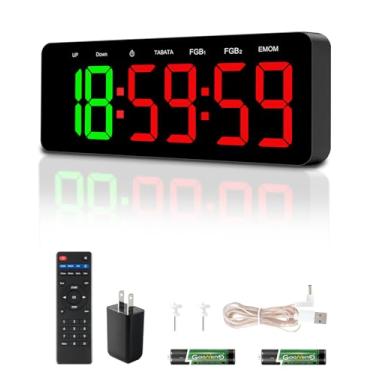 Imagem de QINYUNE Temporizador de relógio de academia para Tabata/FGB/EMOM, treino intervalado com grande visor de LED, relógio de parede digital com segundos | temporizador de fitness com controle remoto para