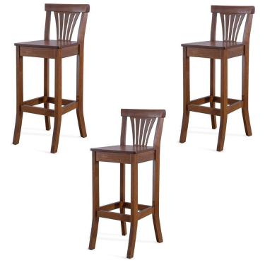 Imagem de Kit 3 Banquetas Alta Madeira Maciça Pontes Madeira Imbuia