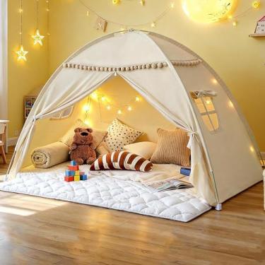 Imagem de Barraca de cama tamanho solteiro para meninas e meninos - tenda de dormir infantil com design blackout, barraca de cama de solteiro portátil respirável para quartos com correntes de ar, acampamento no
