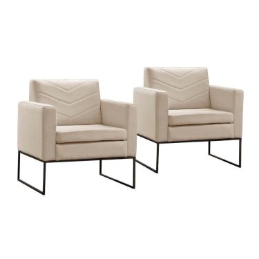 Imagem de Conjunto - 2 Poltronas Apolo Luxo Base Preta Castellar Linho Bege Claro