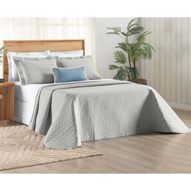 Imagem de Cobre Leito Casal Box Queen Percale Bordado Colcha Lisa Verity 3 Peças