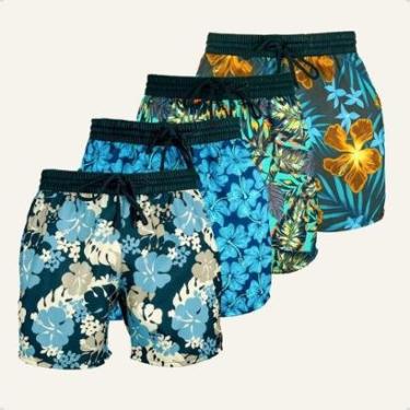 Imagem de KIT 2 Short Praia Masculino Bermuda Curta Tactel Macio Floral Cores Sortidas-Masculino