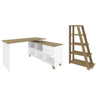 Imagem de Mesa Escrivaninha Em L Golden E Estante Livreiro Stela A06 Olmo-branco - Mpozenato
